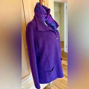 EILEEN FISHER LAMBS WOOL AND CASHMERE PURPLE SWEATER JACKET, SI…